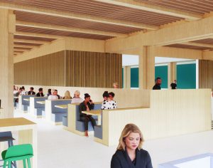 Rendering of an eating space in the Lawson Centre for Sustainability